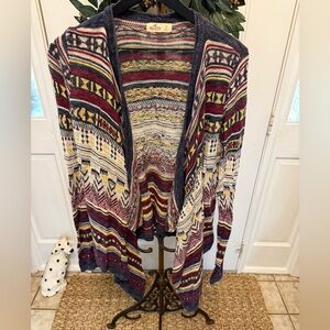 Hollister Aztec Boho Western Thin Lightweight Open Front Cardigan LS S
